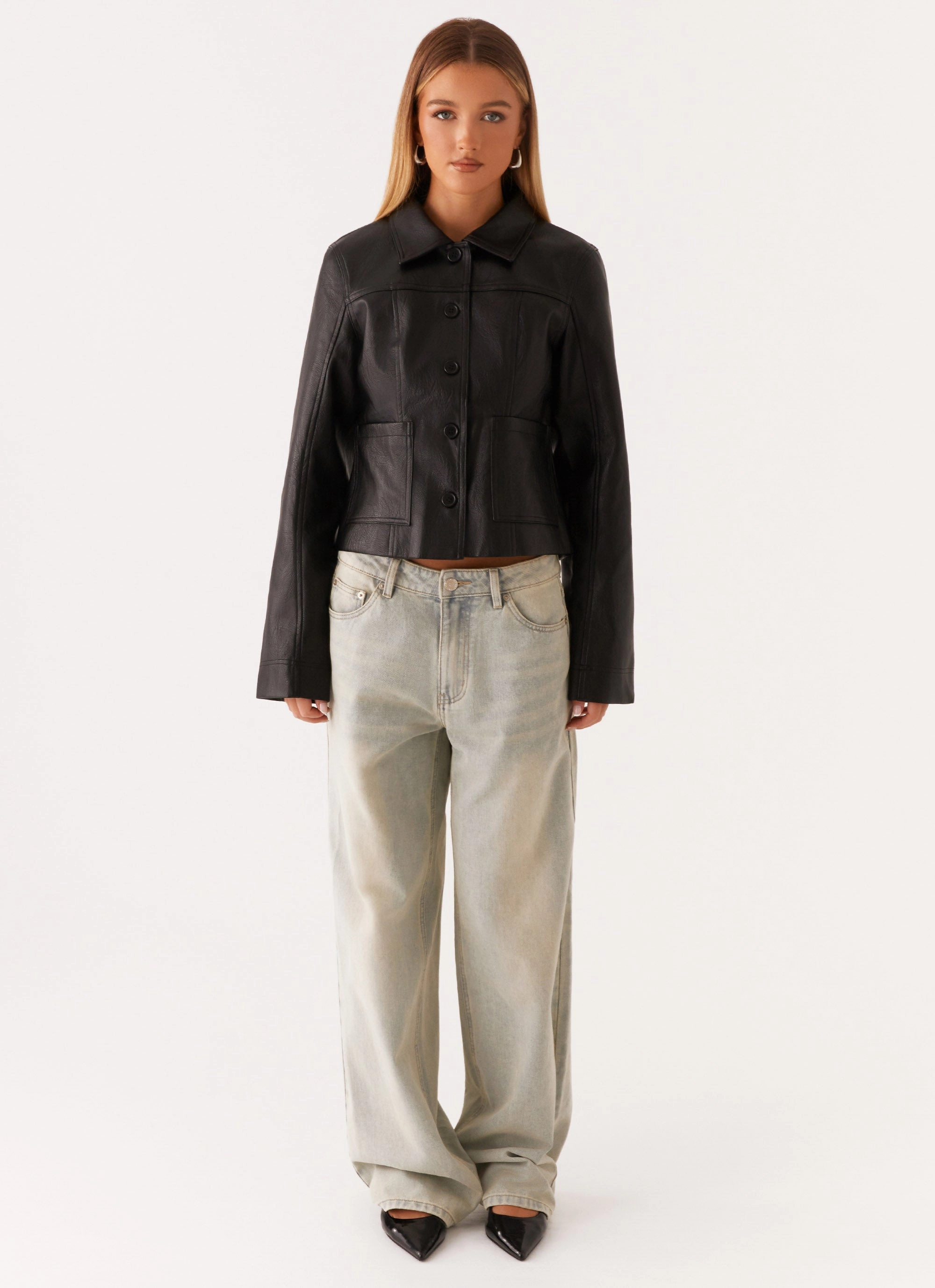 Verona Faux Leather Jacket - Black Compact Packable Design