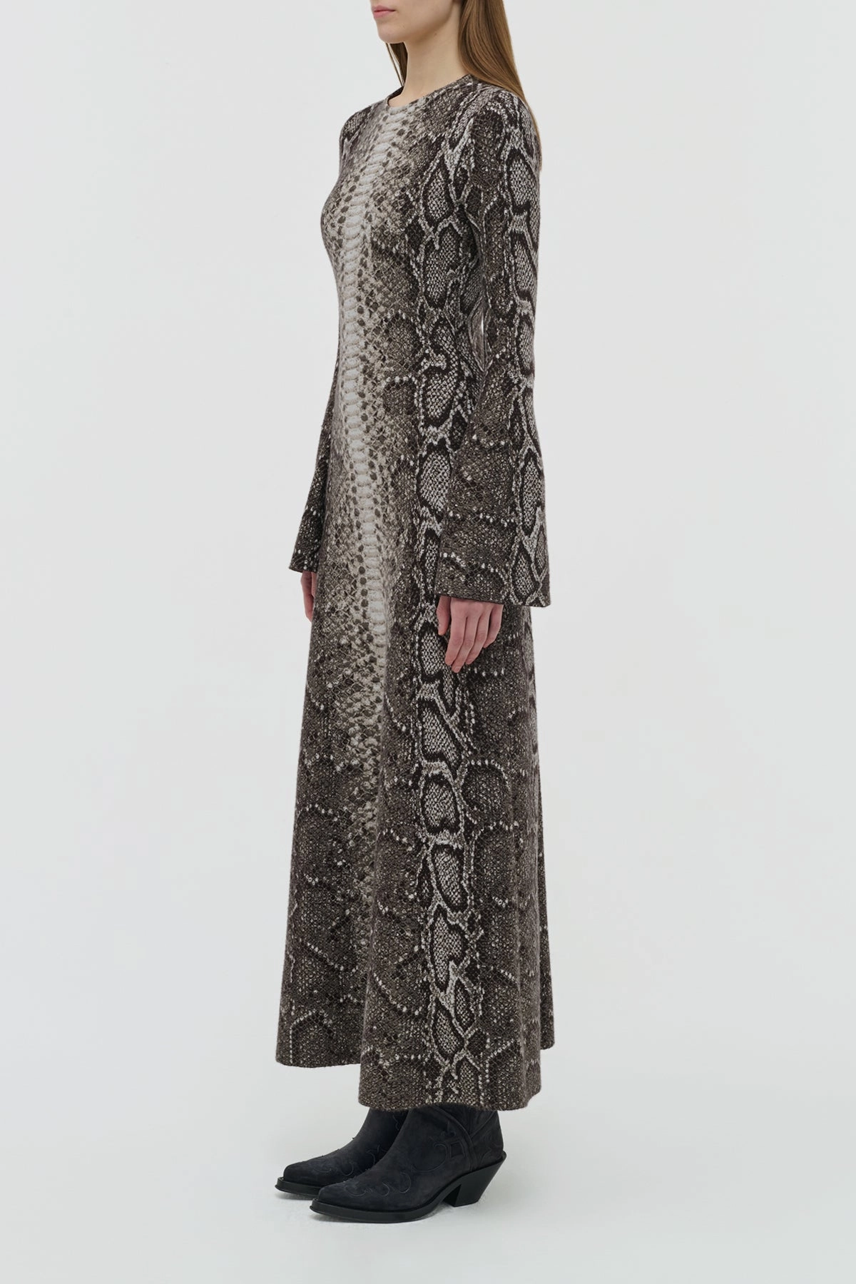 LowImpact Processing Sleek Texture Aalia Knit Maxi Dress in Greyscale Cashmere Silk