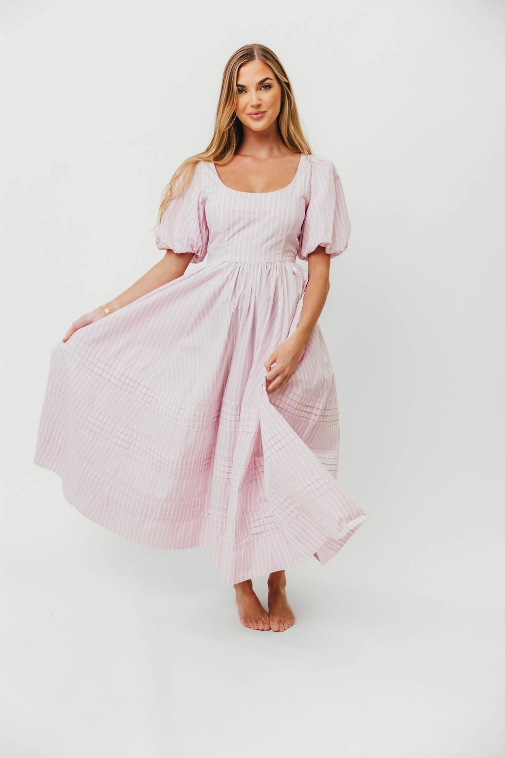 Abby 100% Cotton Midi Dress in Pink *Final-Sale* Skin Glow