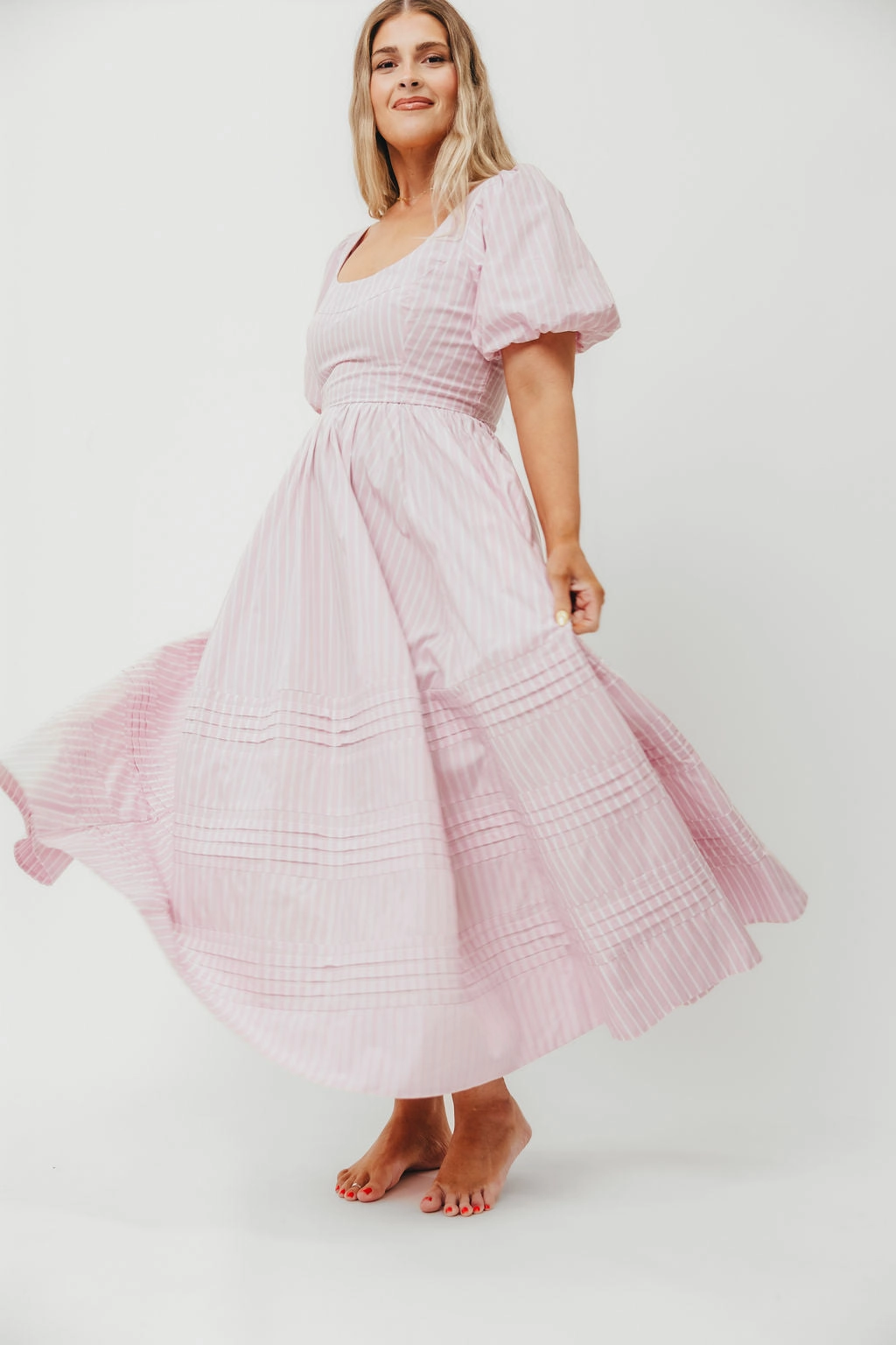 Stylish Cut Fit for All Seasons Abby 100% Cotton Midi Dress in Pink *Final-Sale*