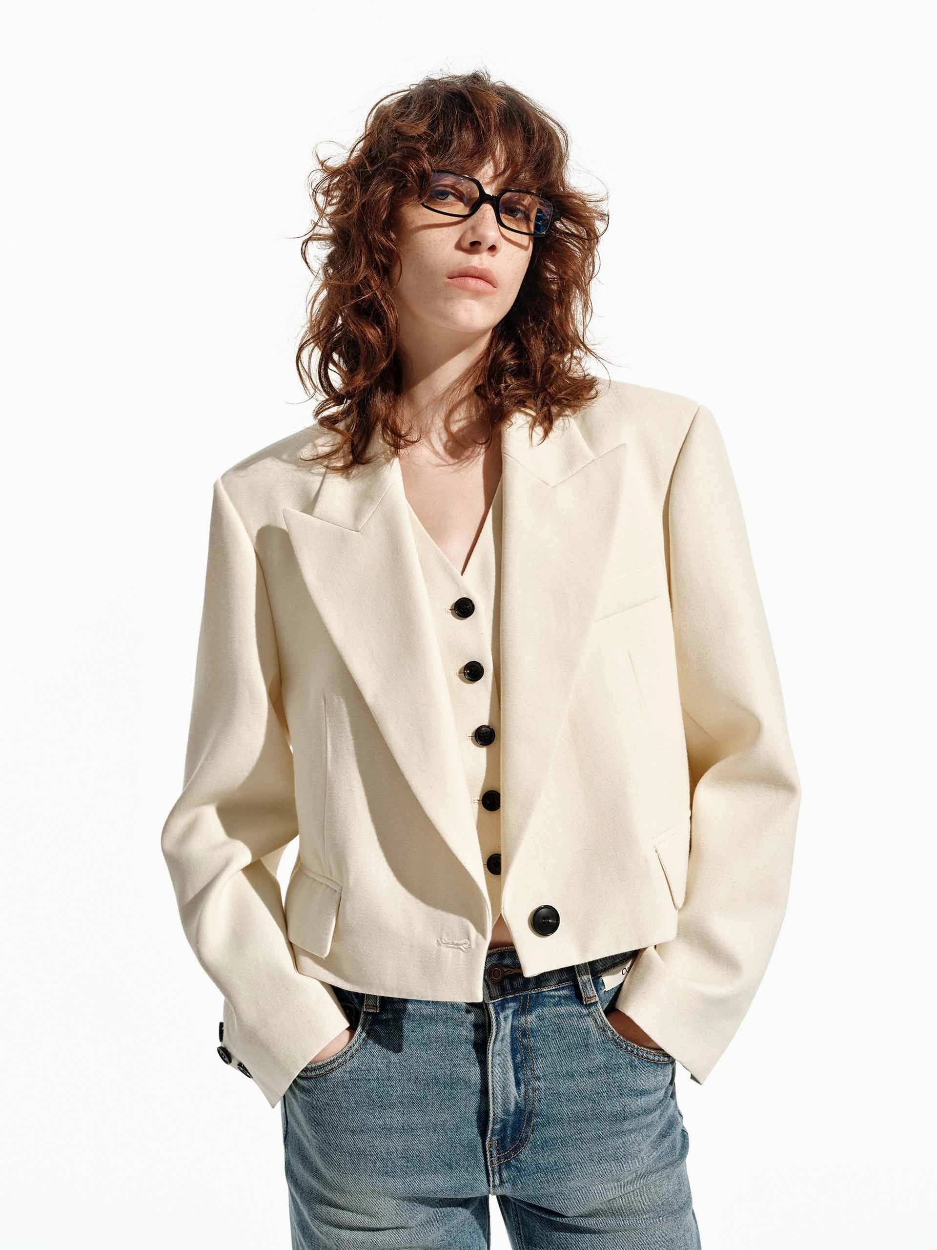 Cropped Tailored Blazer Durable Abrasion Resistant