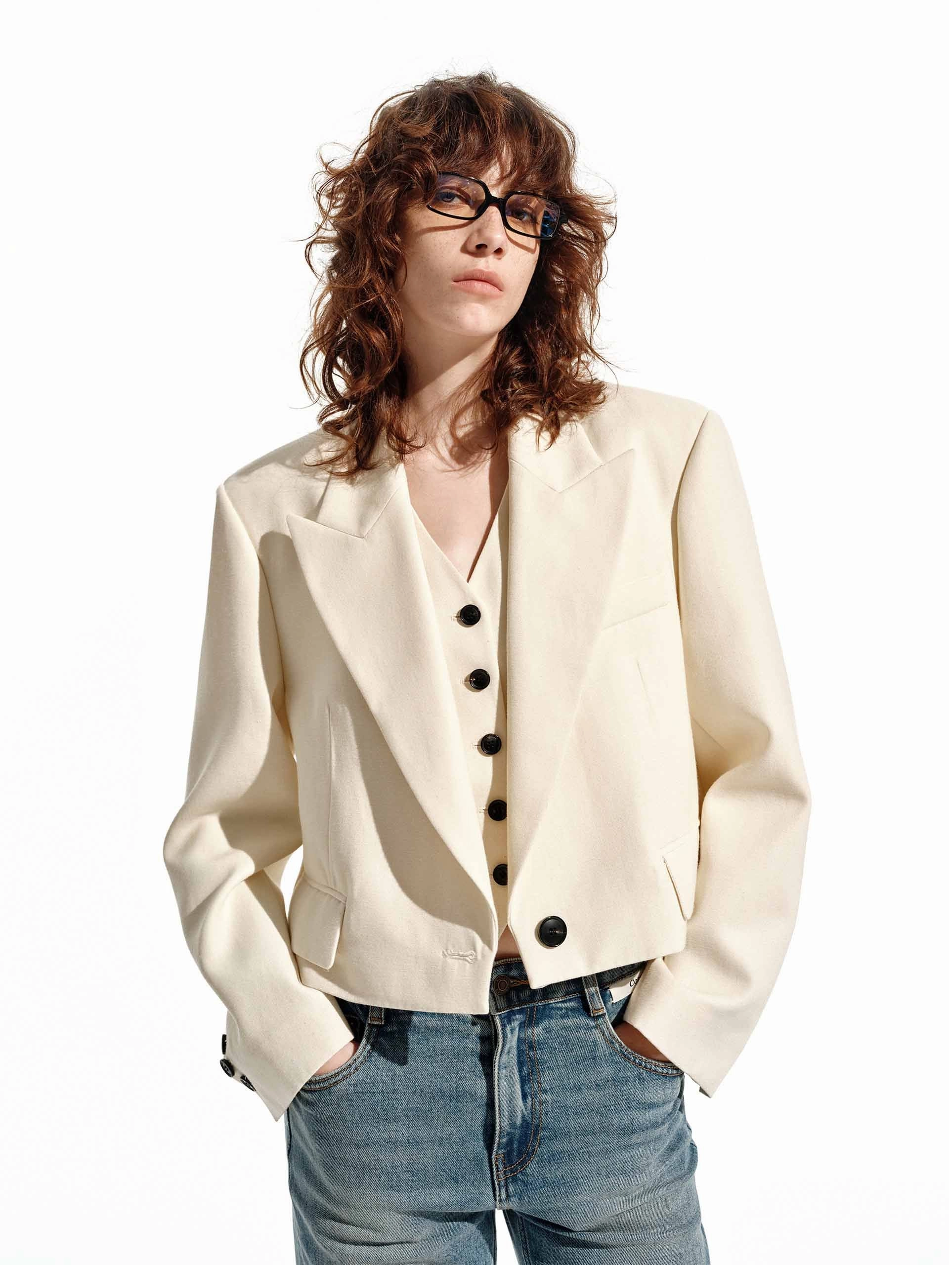 Detachable Hood Easy Care Finish Cropped Tailored Blazer