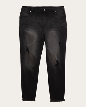 Tenley Frayed Hem Ankle Skinny Jean | Black Fit Layer Stylish Sunny Vibes