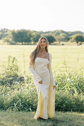 Lina Two Piece Dress Set in Butter Yellow - Bump Friendly Day Fit Elegant Detail