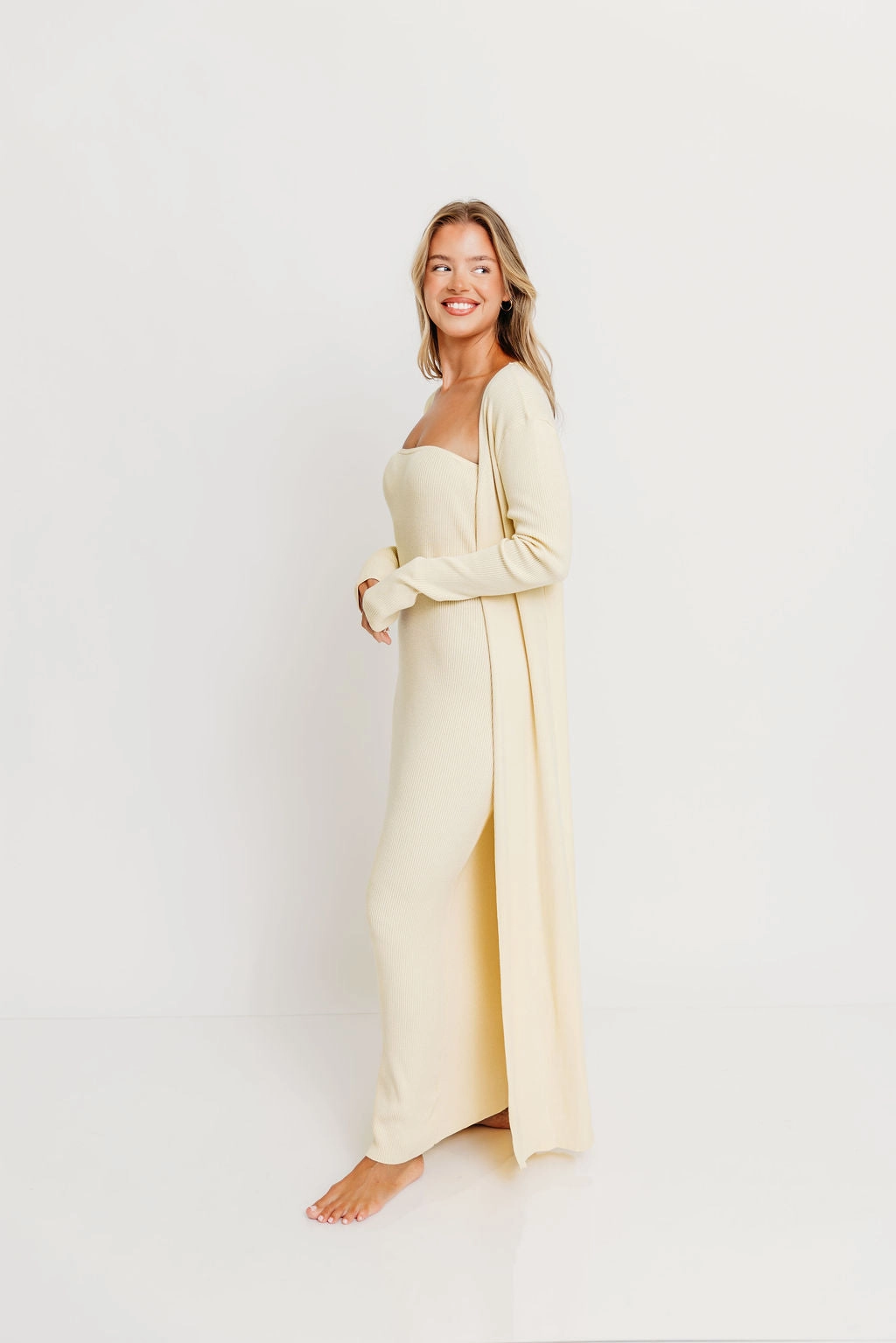 Cool Undertone Lina Two Piece Dress Set in Butter Yellow - Bump Friendly