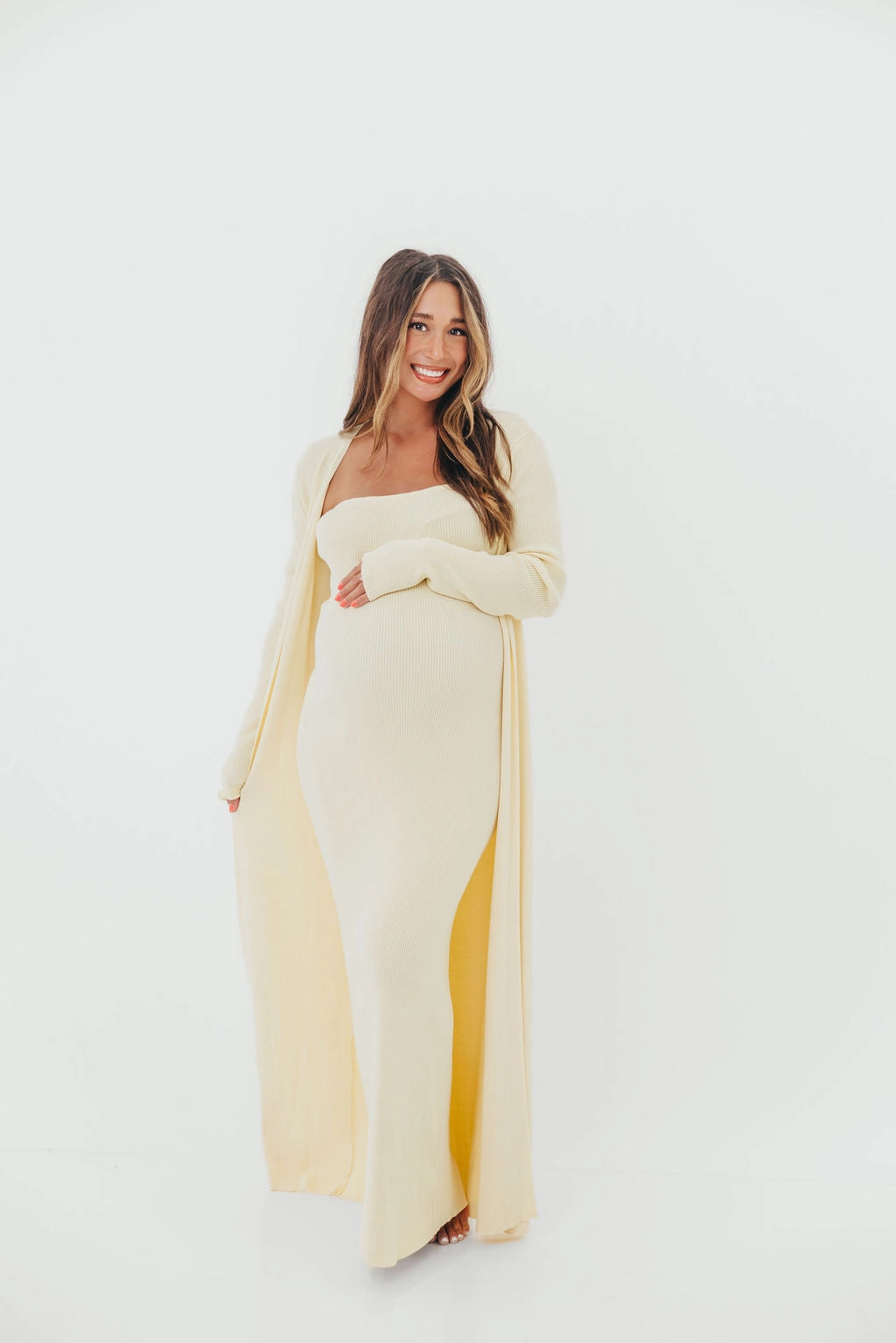Lina Two Piece Dress Set in Butter Yellow - Bump Friendly Day-to-evening dress