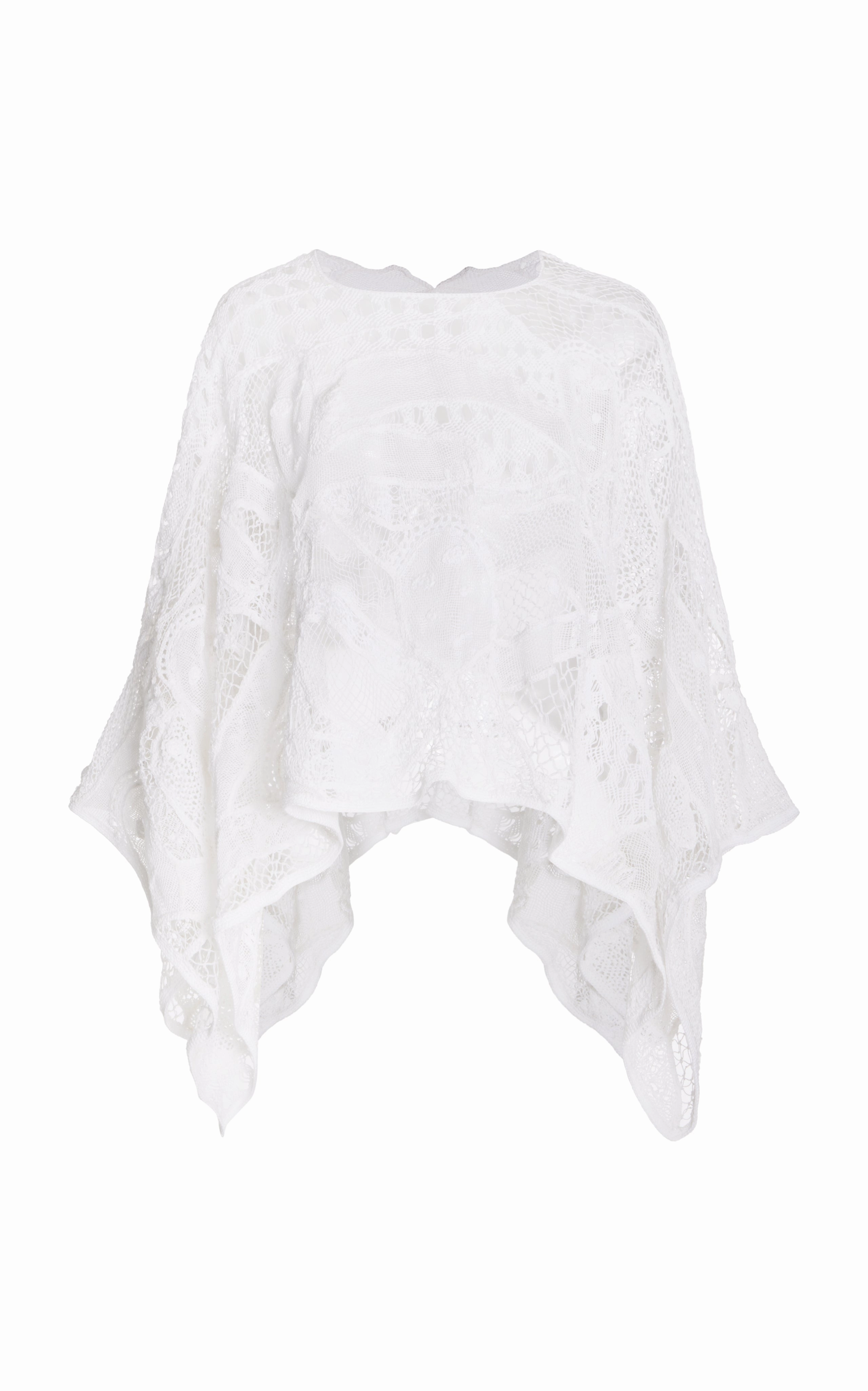 Lightweight Fabric Acrion Crochet Poncho in White Cotton