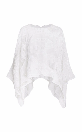 Lightweight Fabric Acrion Crochet Poncho in White Cotton