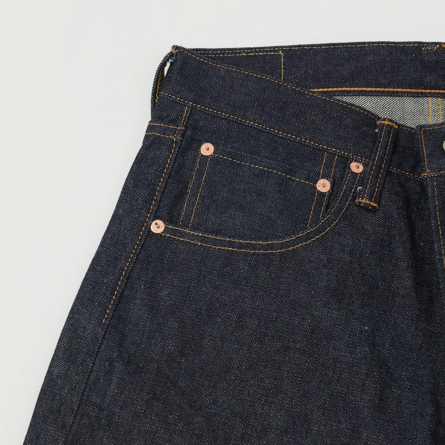 Permanent Crease Retention Denime Lot. 220A 'Offset Model' Regular Straight Jean - Raw