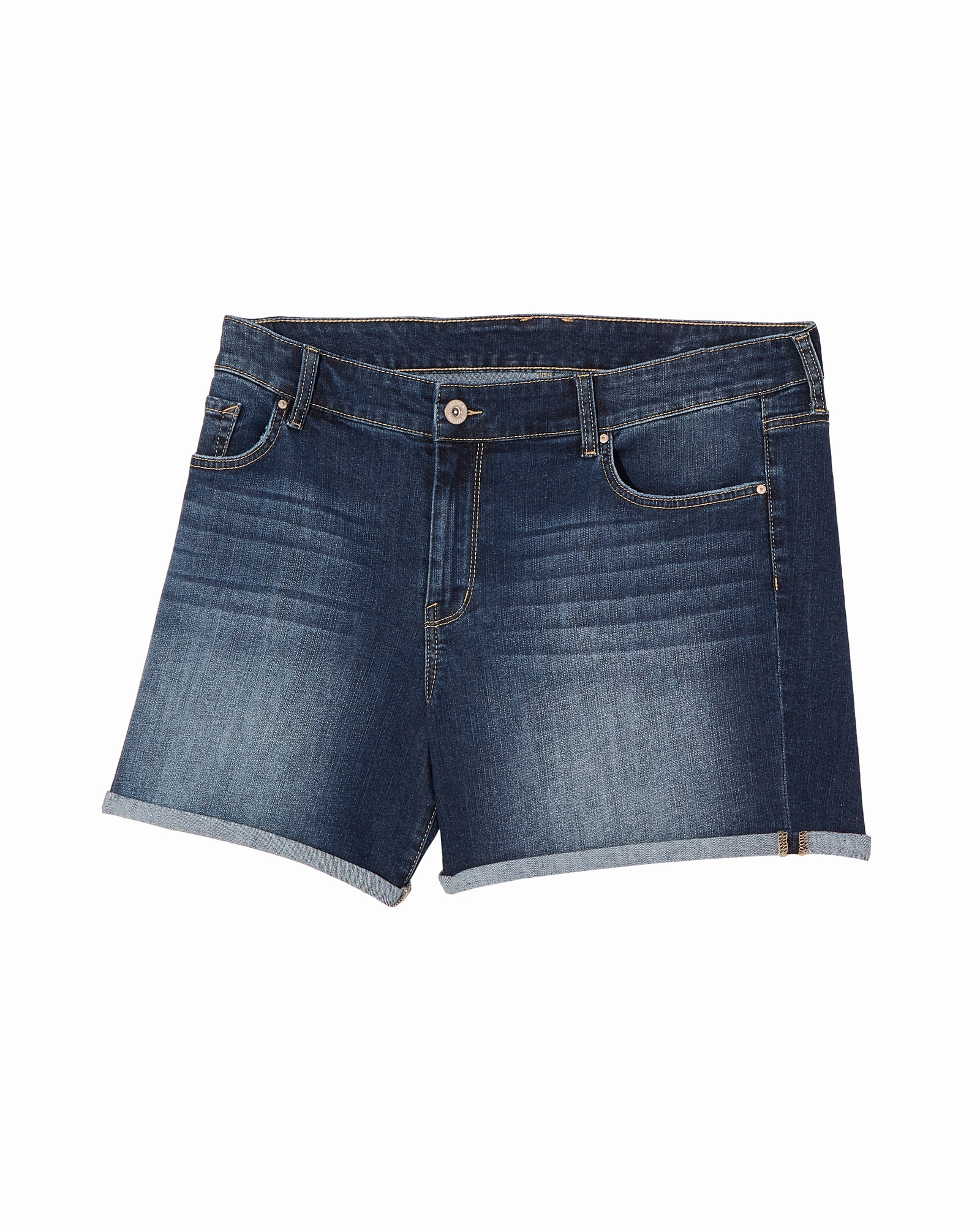 Naomi Cuffed Shorts | Dark Wash Functional Waistband Casual Friday Elegant Casual
