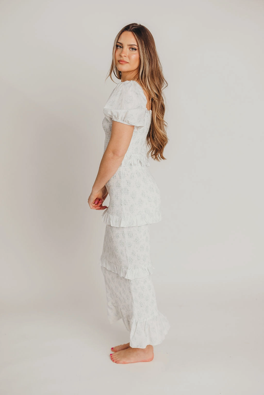 All-day Comfort Ada Smocked Dress in Blue Floral- Bump Friendly & Inclusive Sizing (S-3XL) *Final-Sale*