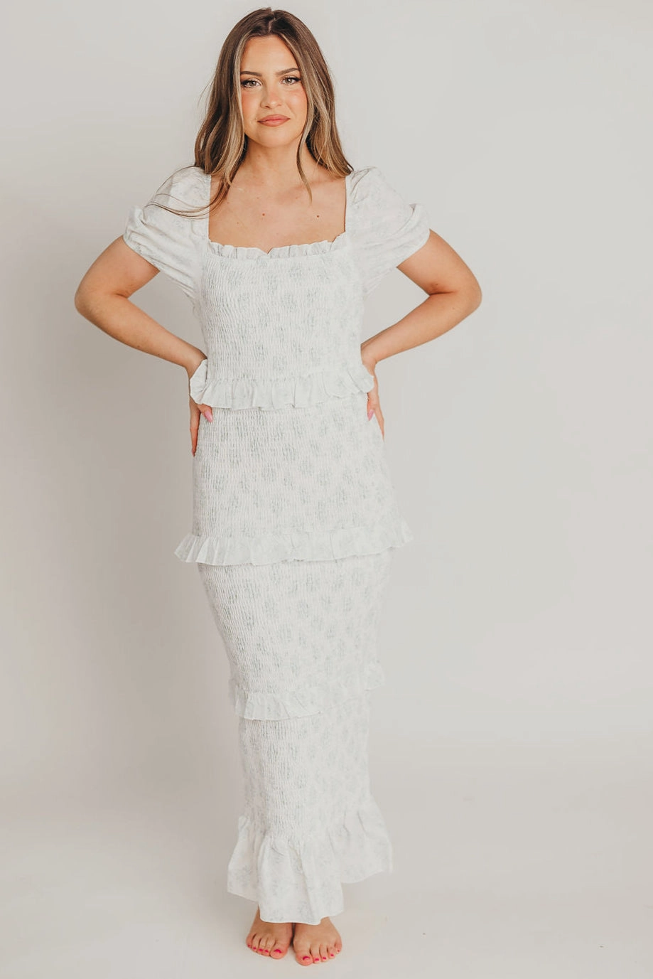 Ada Smocked Dress in Blue Floral- Bump Friendly & Inclusive Sizing (S-3XL) *Final-Sale* Smart Design Spring Style