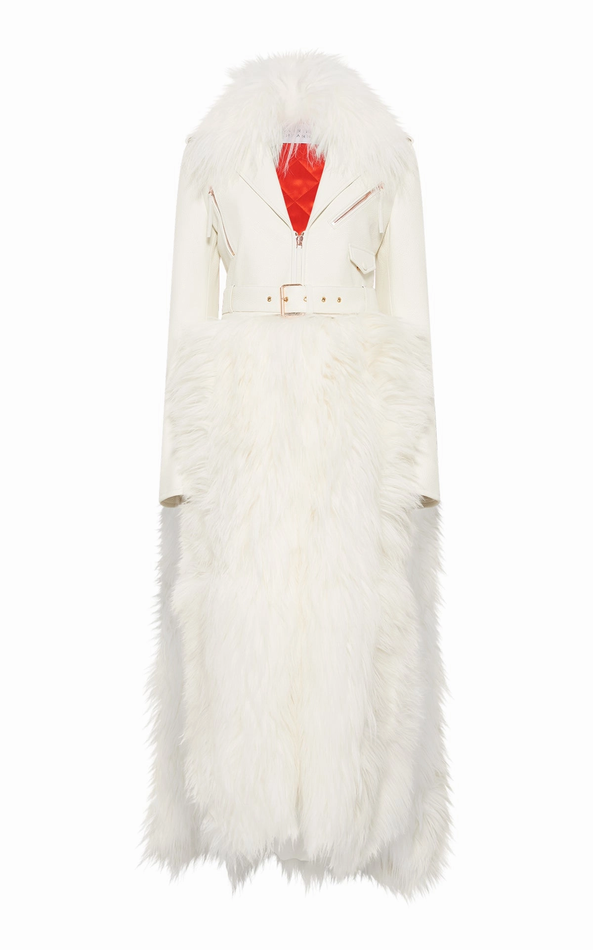 Layered Neckline Brymwylf Convertible Coat in White Textured Leather & Cashmere Shearling