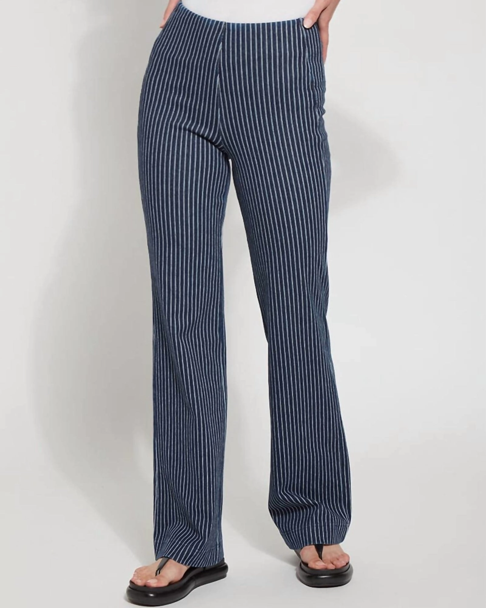 Artist Vibe Work Meeting Casual Everyday Comfort Wear Patterned Denim Trouser in Indigo Pinstripe | Indigo Pinstripe