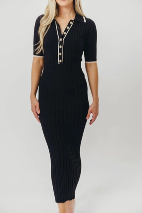 Versatile Layers Winter Classic Addie Ribbed Button-Down Maxi Dress in Black - Nursing and Bump Friendly