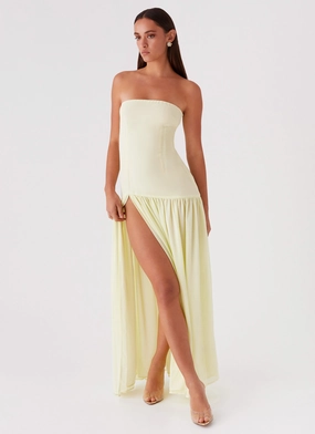 Vibrant Design Petite friendly Eden Strapless Maxi Dress - Yellow