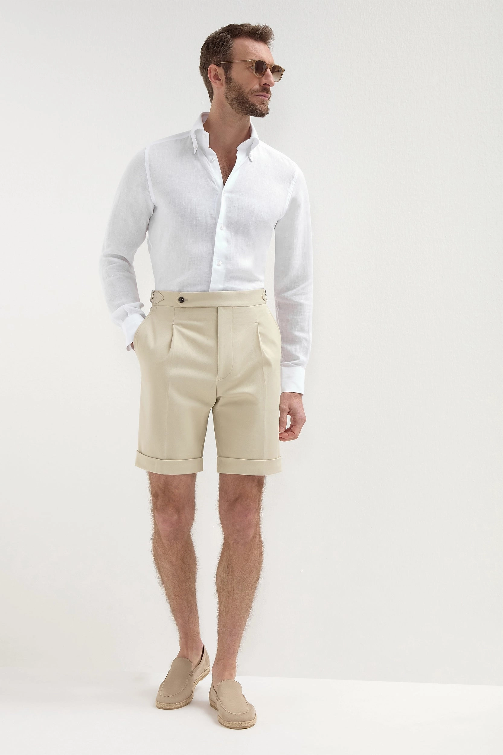 Beige cotton shorts - Made in Italy Classic Fit