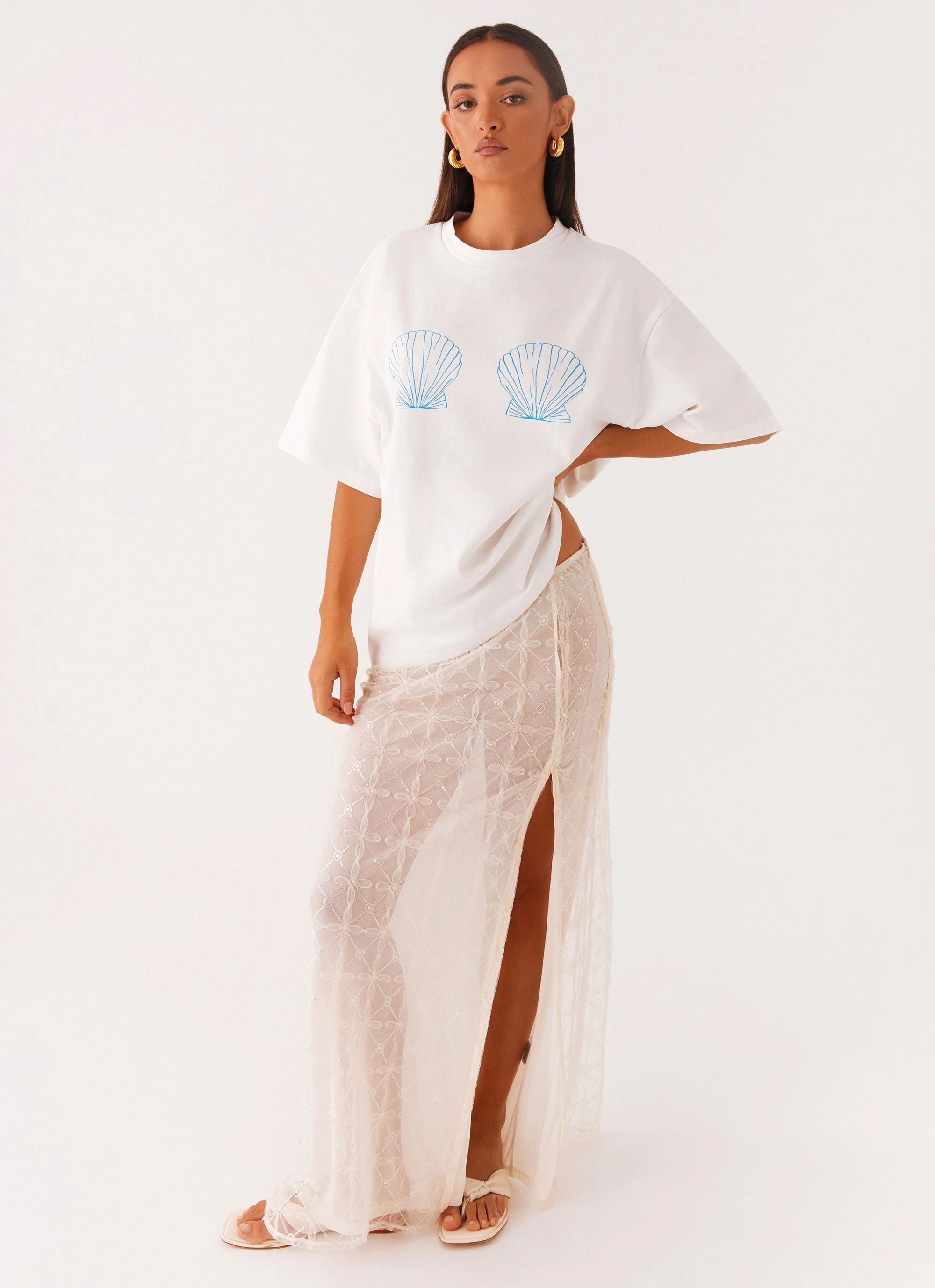 admired Born To Have Fun Oversized Graphic Tee - Blue Shell