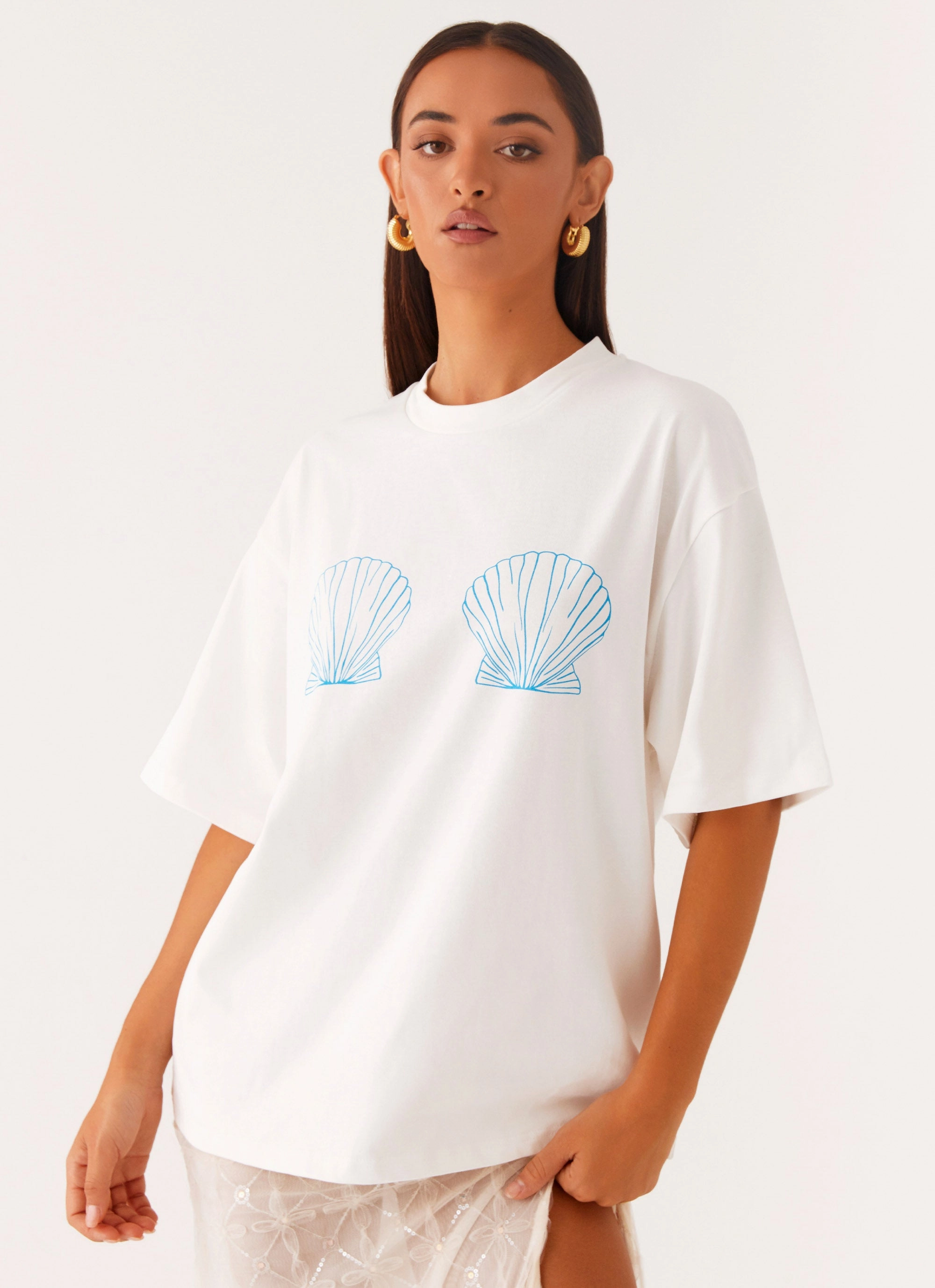 Born To Have Fun Oversized Graphic Tee - Blue Shell Tear Resistant Fabric Contoured Back Panel