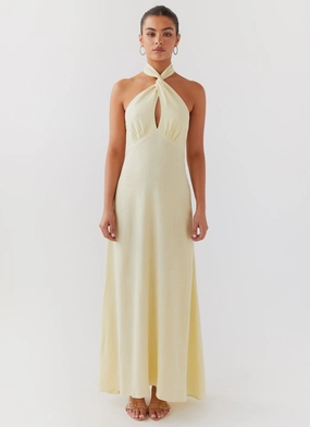 Adrienne Linen Maxi Dress - Lemon Subtle Flow