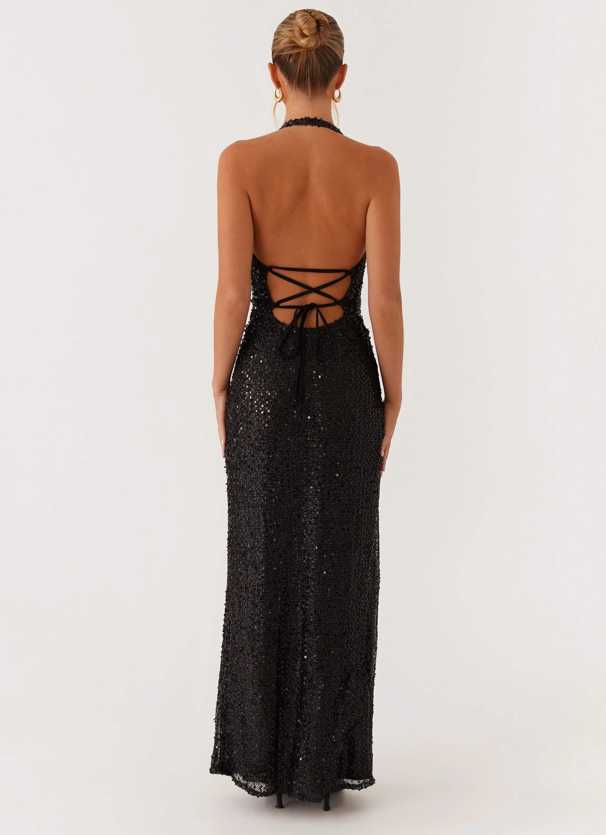 Light Fall After Tonight Sequin Cowl Neck Maxi Dress - Black