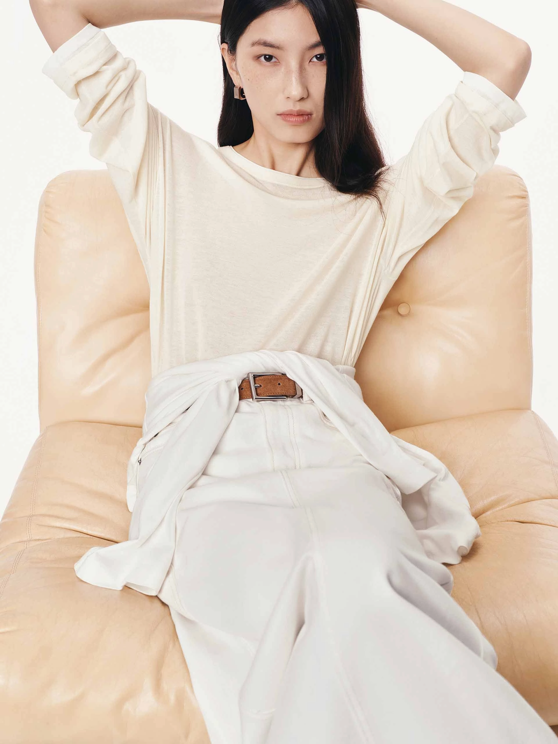 Stretch Waistband Design Layered Long Sleeves Top