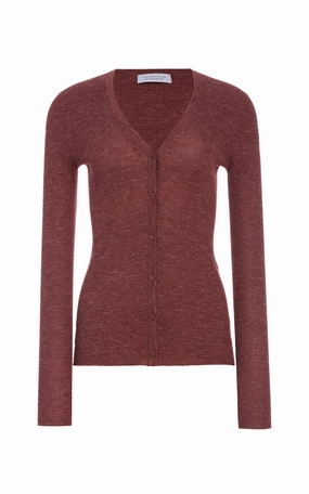 AntiPilling Treatment Hand Linked Seams Aiste Knit Cardigan in Burnt Sienna Cashmere Silk with Hemp
