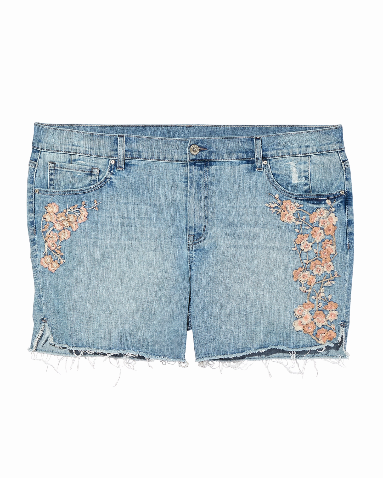 Albany Embroidered Midi Short | Light Wash / Pink Timeless Wear Go-To Choice