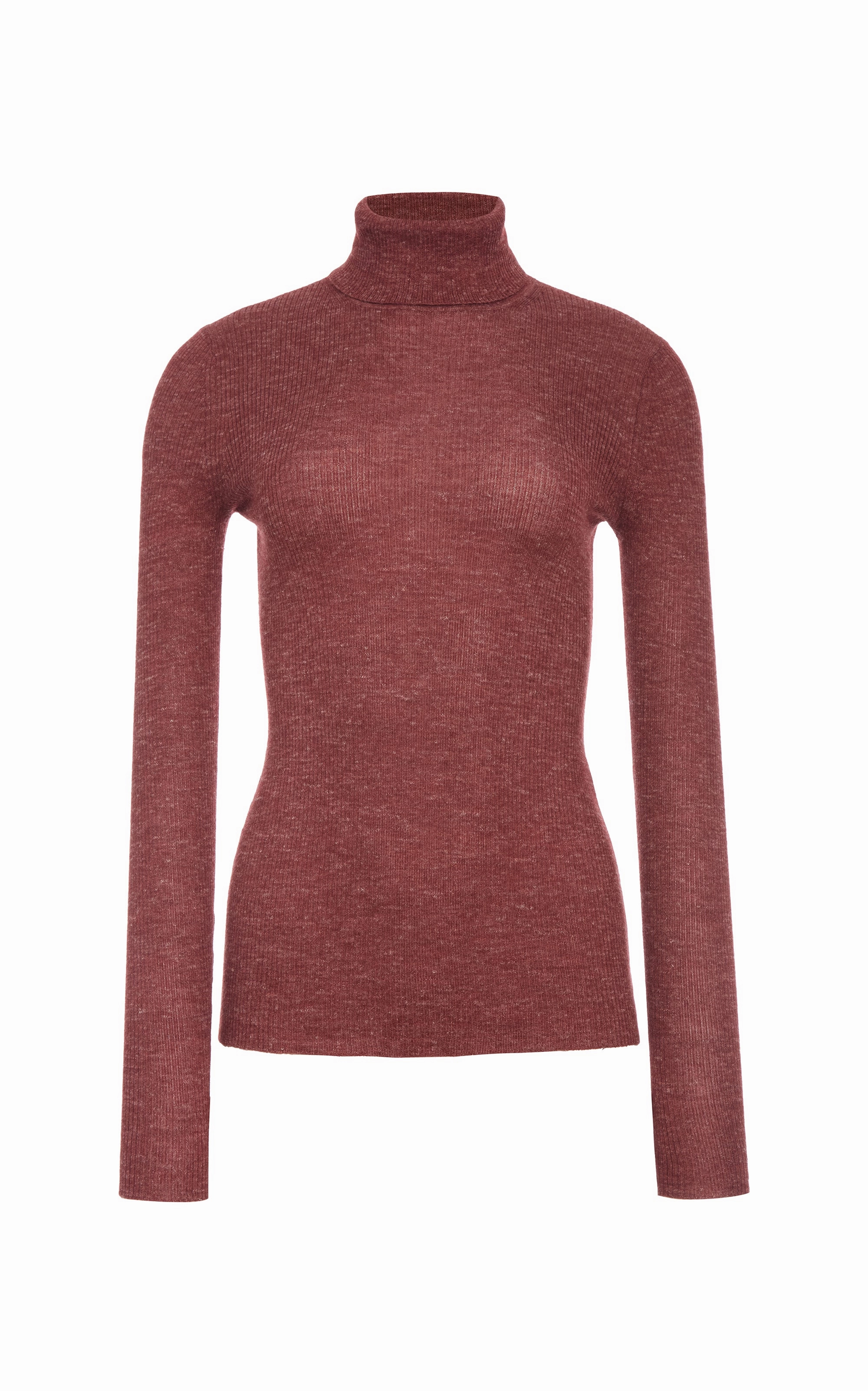 3D Knitting Technology Aldona Knit Turtleneck in Burnt Sienna Cashmere Silk with Hemp