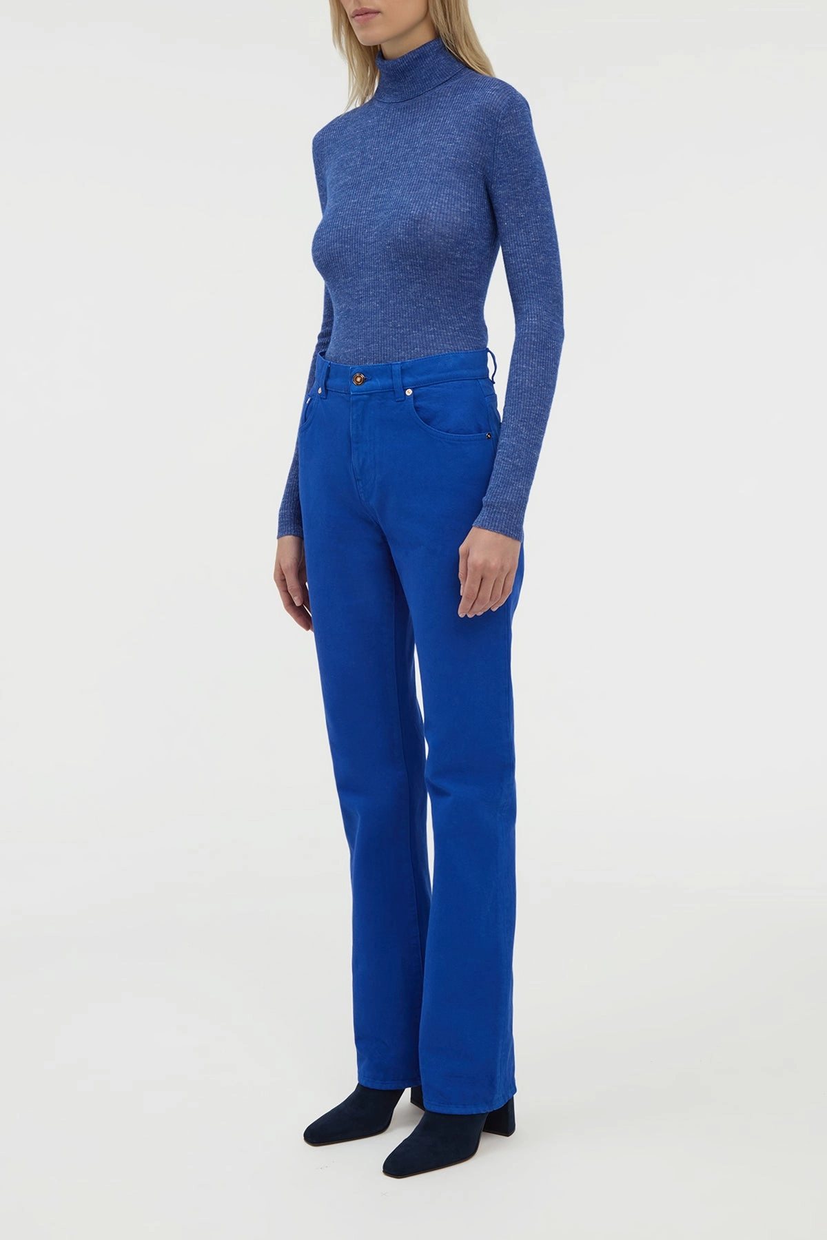 Aldona Knit Turtleneck in Cobalt Cashmere Silk with Hemp Reinforced Shoulder Seams Ethical Production Certified