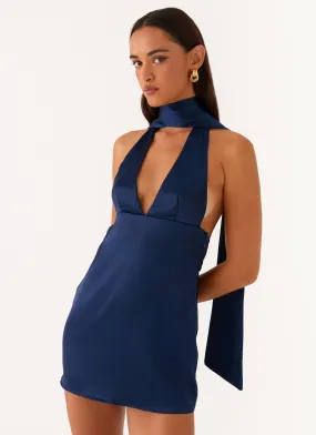 Chic Style Wear Alicia Satin Halter Mini Dress - Navy