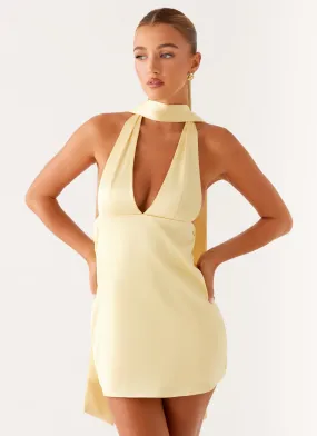 Casual Edge Photo Glow Alicia Satin Halter Mini Dress - Pastel Yellow