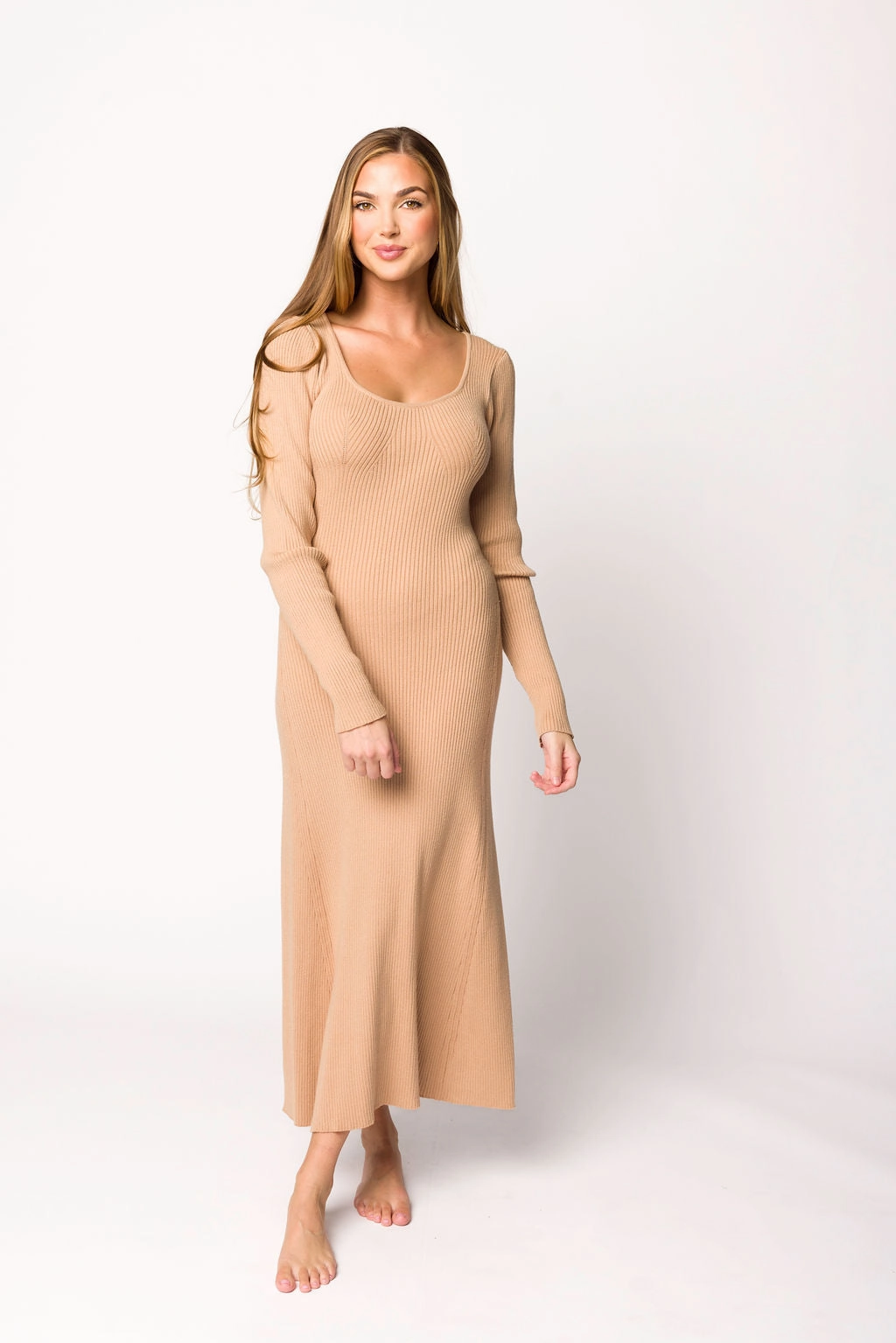 Alison Knit Sweater Maxi Dress in Almond Easy Lovely
