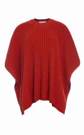 Baron Knit Cropped Poncho in Antelope Orange Merino Wool Cashmere Simple Trend Layered Edge Trim