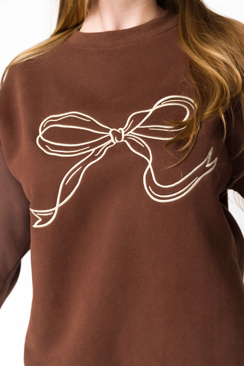 Claire Embroidered Bow Sweatshirt in Chocolate *Final-Sale* Winter Comfort
