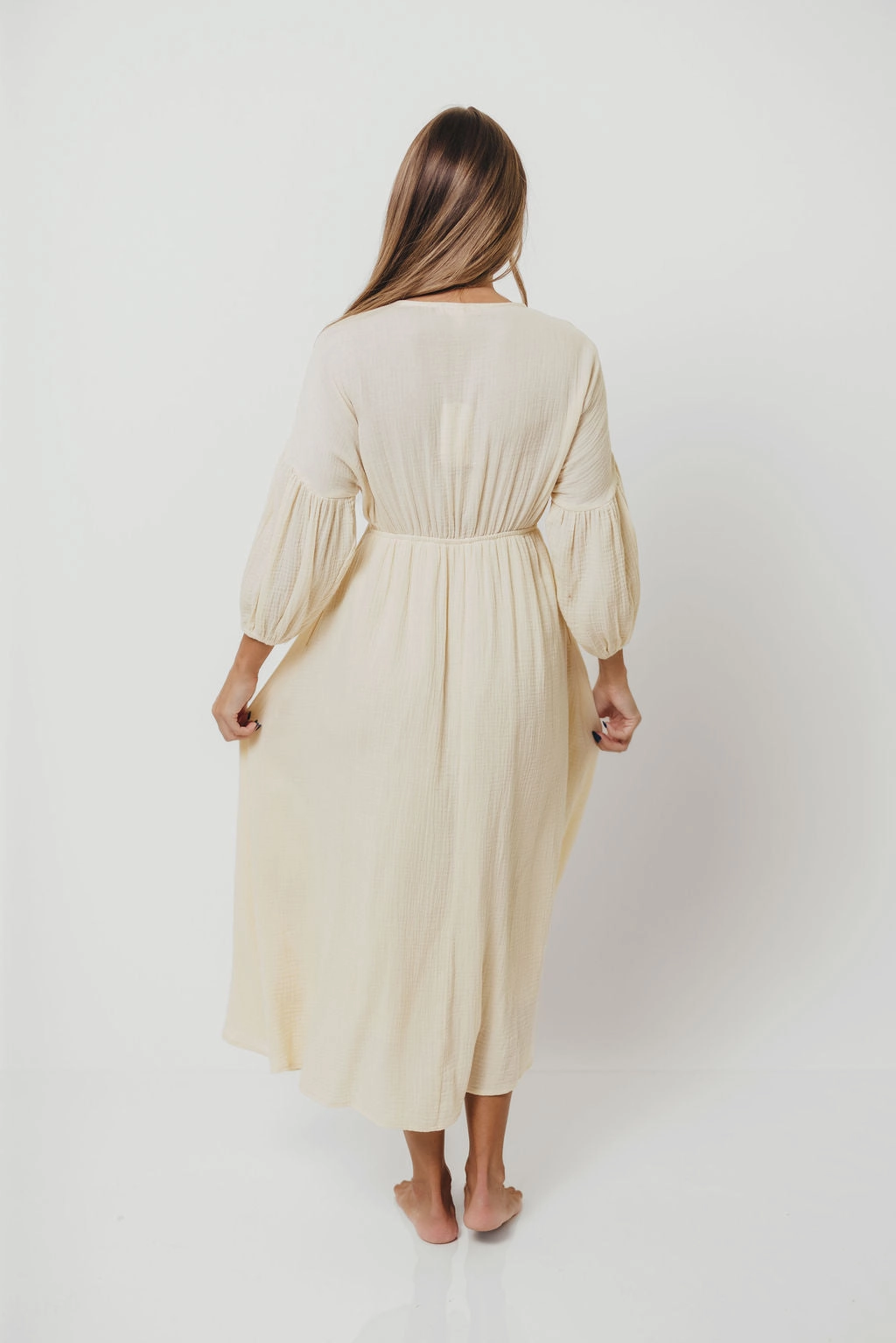 Hunter 100% Cotton Gauze Midi Dress in Butter - Bump Friendly Easy Going Style Ease