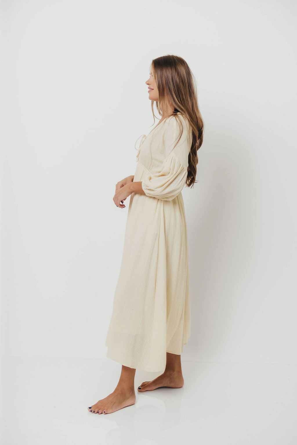 Hunter 100% Cotton Gauze Midi Dress in Butter - Bump Friendly Floral Pattern