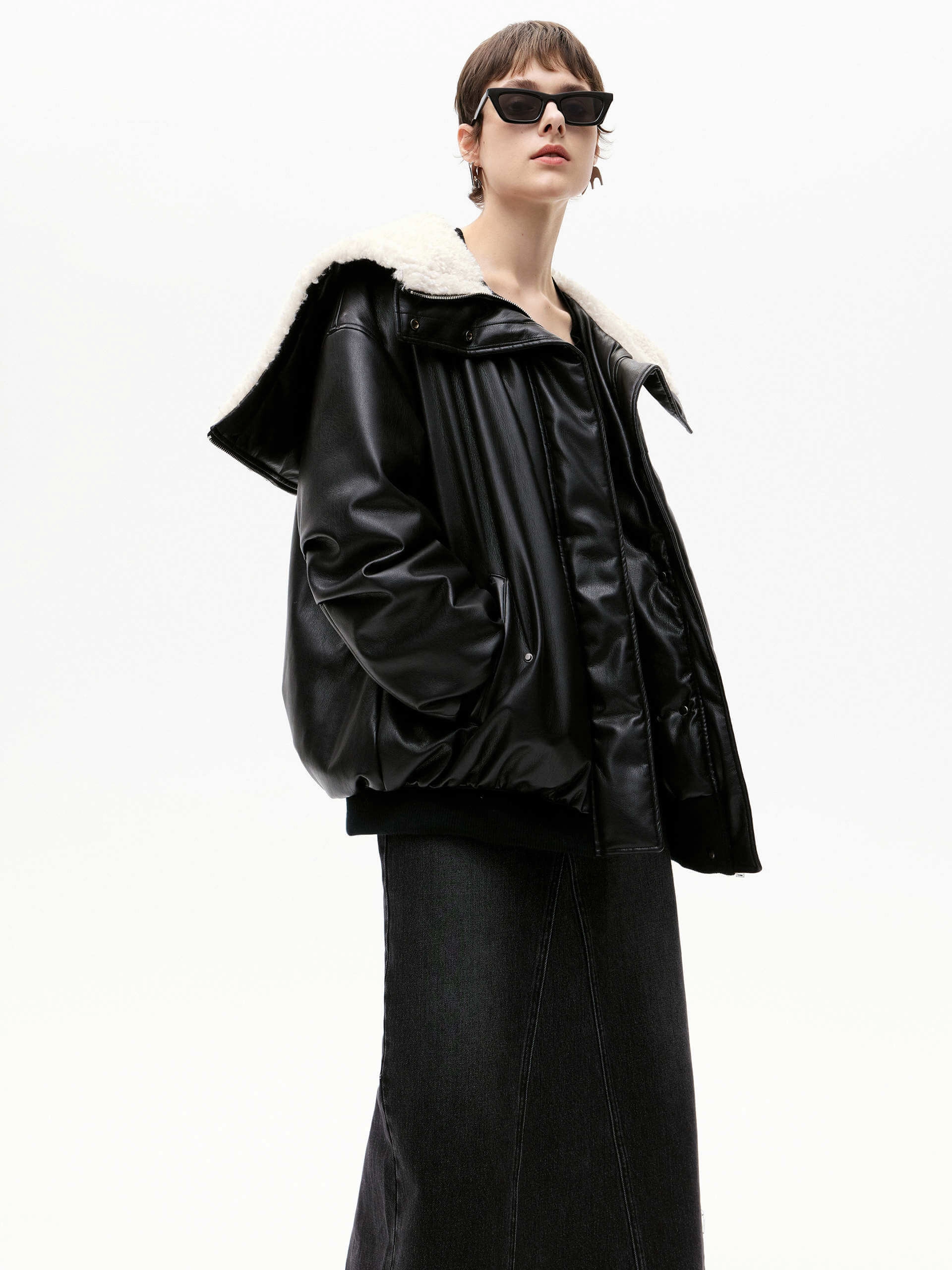 Faux Leather Hoodie Jacket Seam Sealed Technology Insulated Design