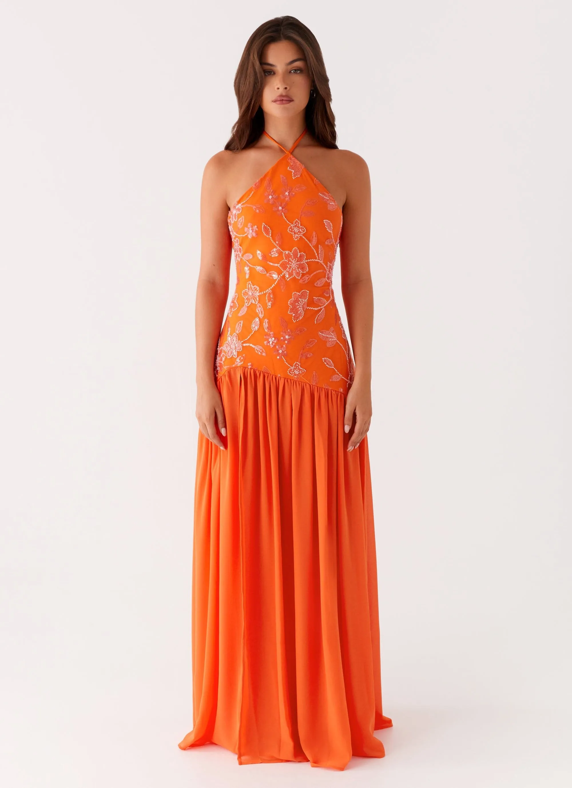 Trendy Cut Sleeveless Janelle Beaded Maxi Dress - Orange
