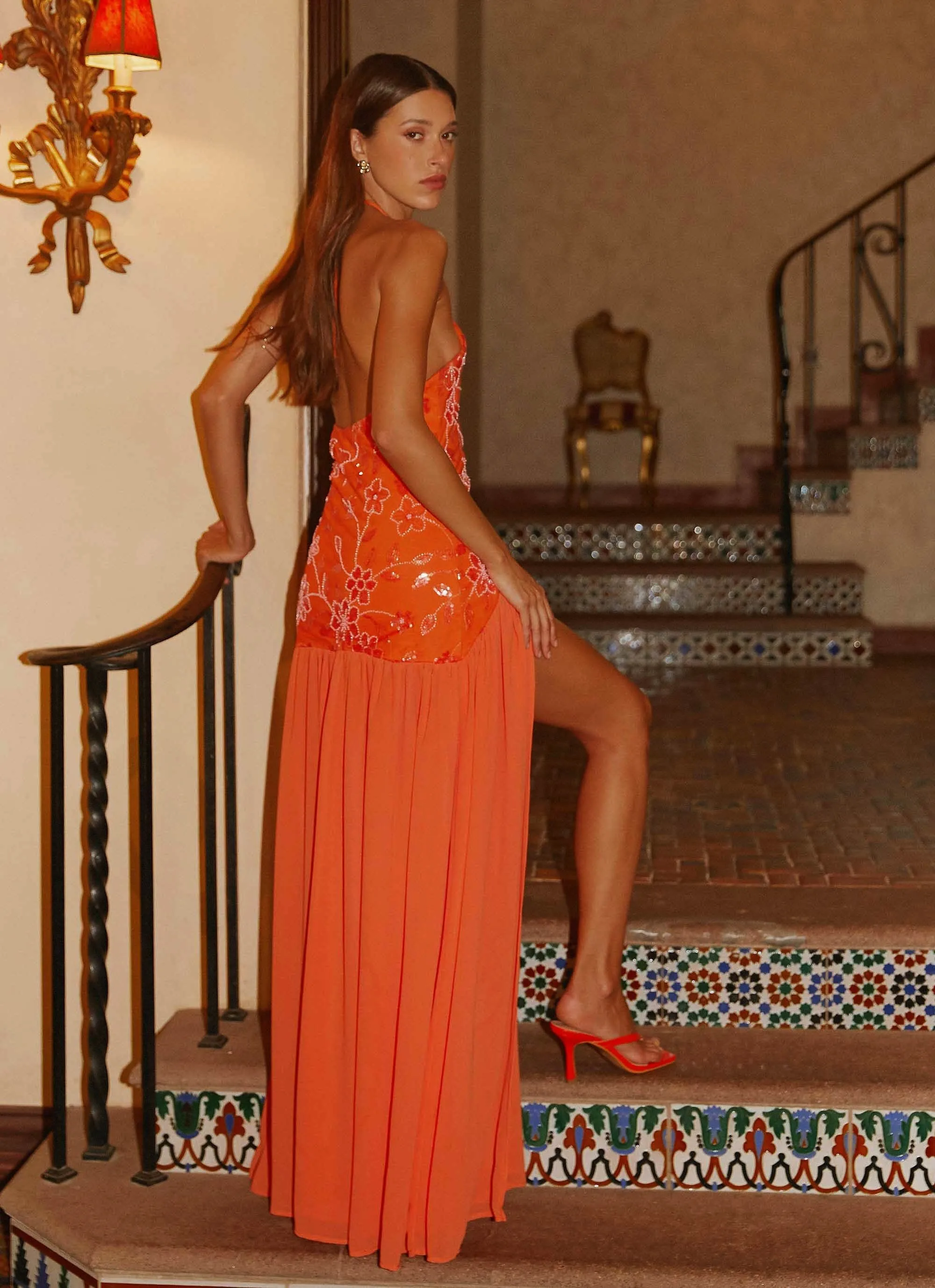 Janelle Beaded Maxi Dress - Orange Light Wear