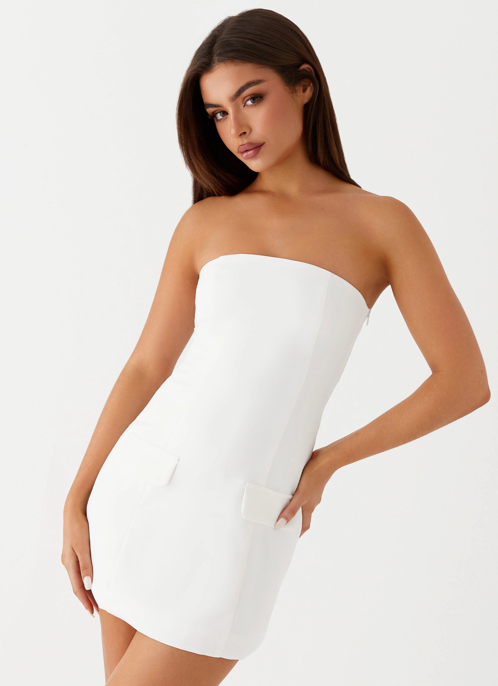 Allora Strapless Mini Dress - White Brunch Tone Calm Movement