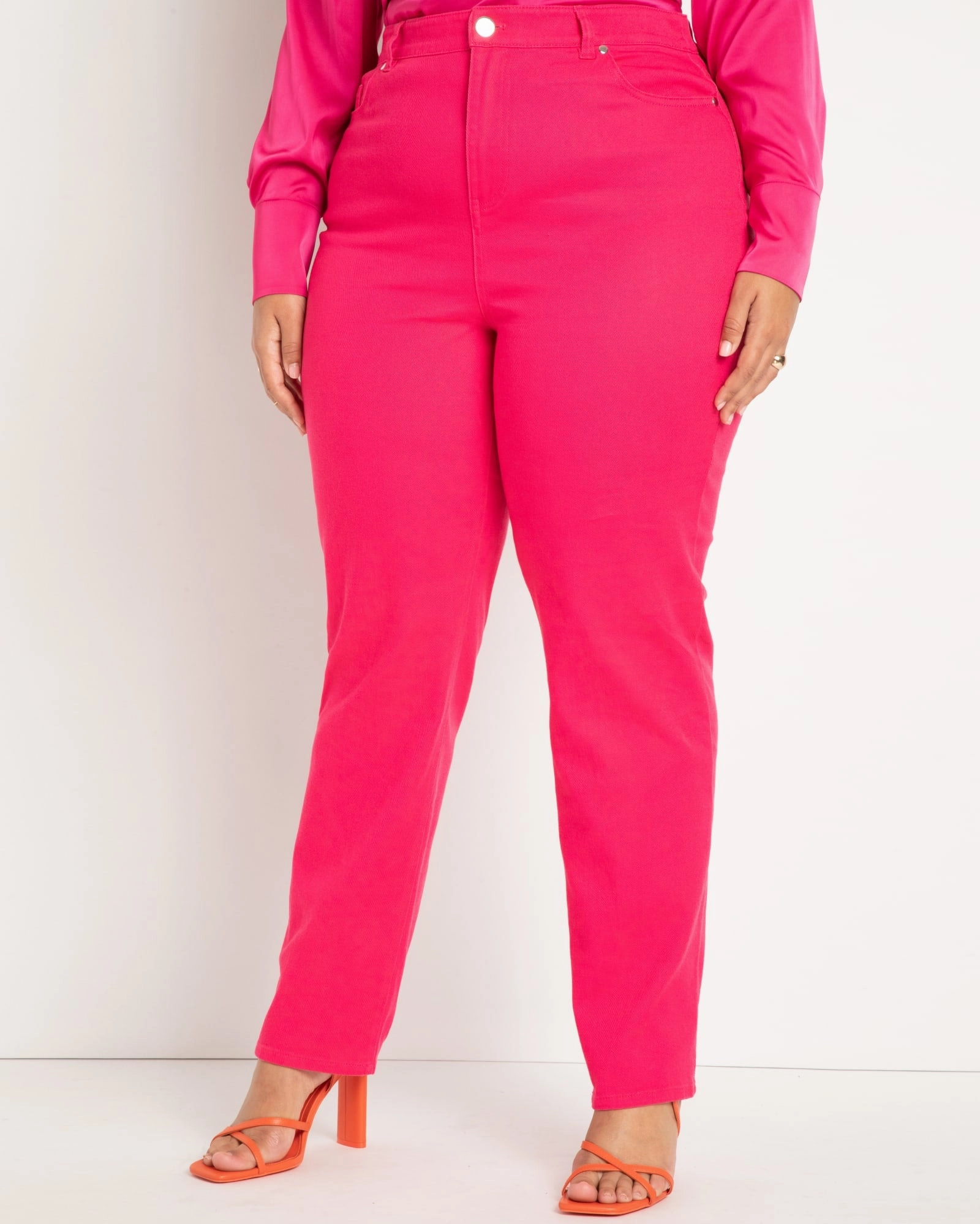 Straight Leg Jeans | Hot Pink Couple Look Elegant Summer Vibes Flexible Knee Panels