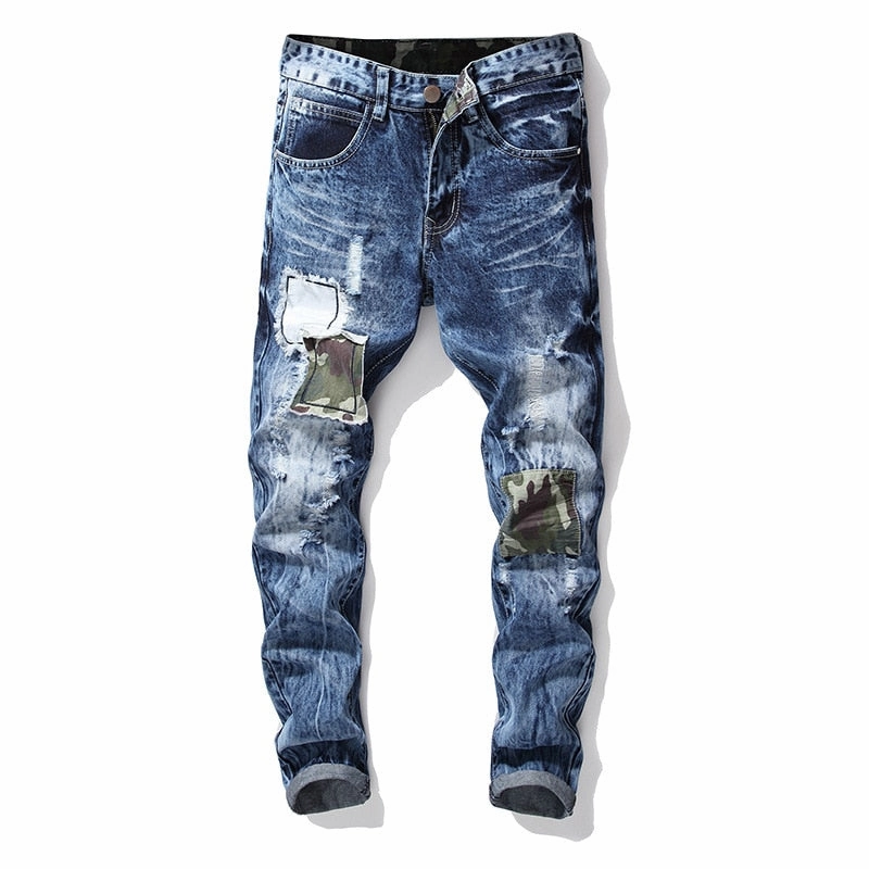 West Louis? Ripped Snow Wash Elastic Trousers Straight Jeans Cool Silhouette Premium Quality
