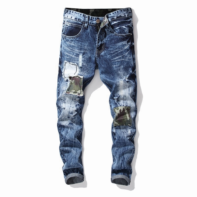 West Louis? Ripped Snow Wash Elastic Trousers Straight Jeans Ultra Basic