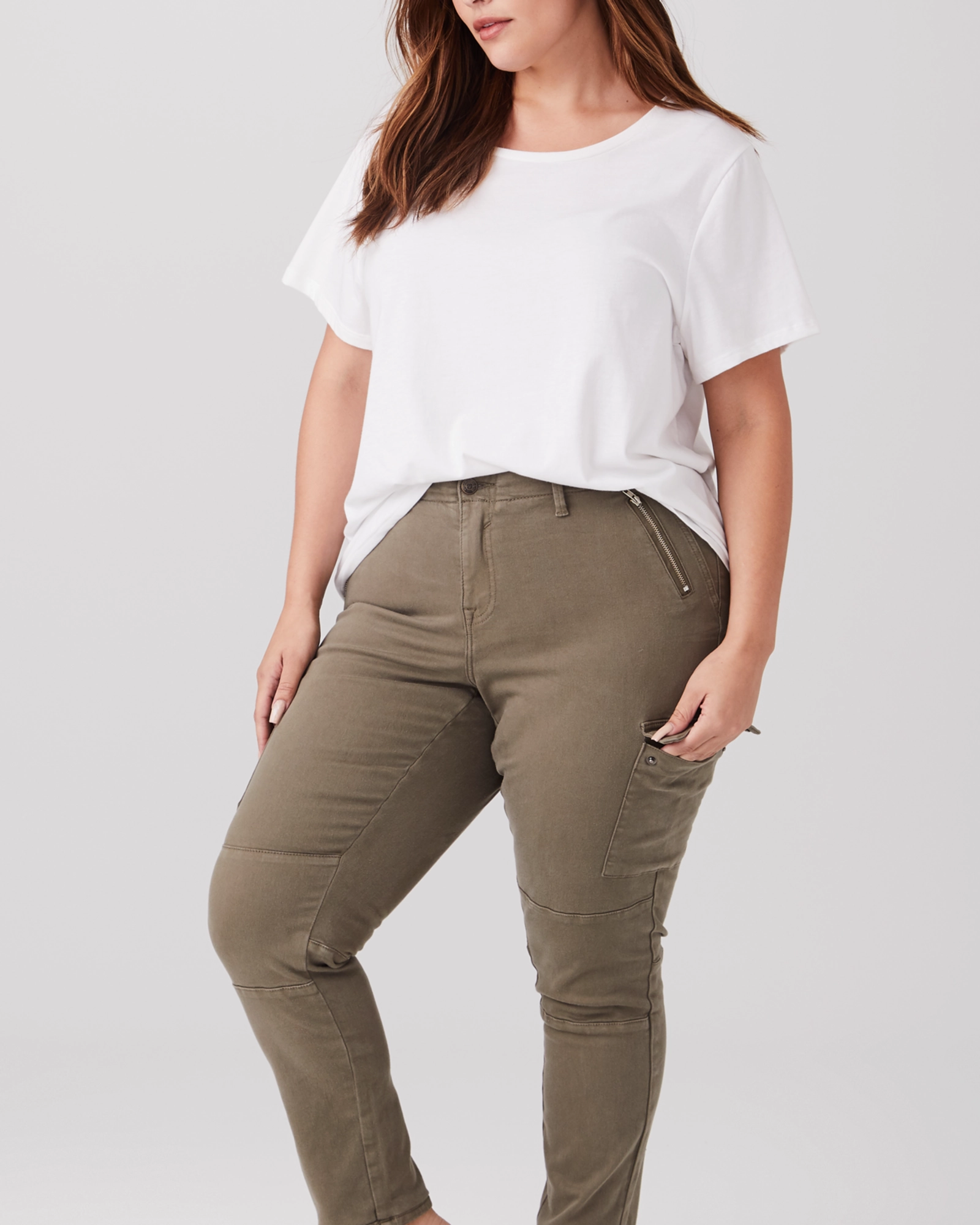 Amber Skinny Cargo Jeans | Olive Green Comfort Stretch Technology Relaxed Style Bold