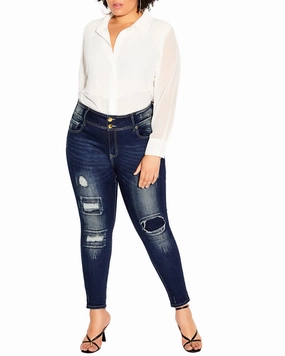 Amy Patched Apple Skinny Jeans | Medium Wash Soft Fabric standard fit