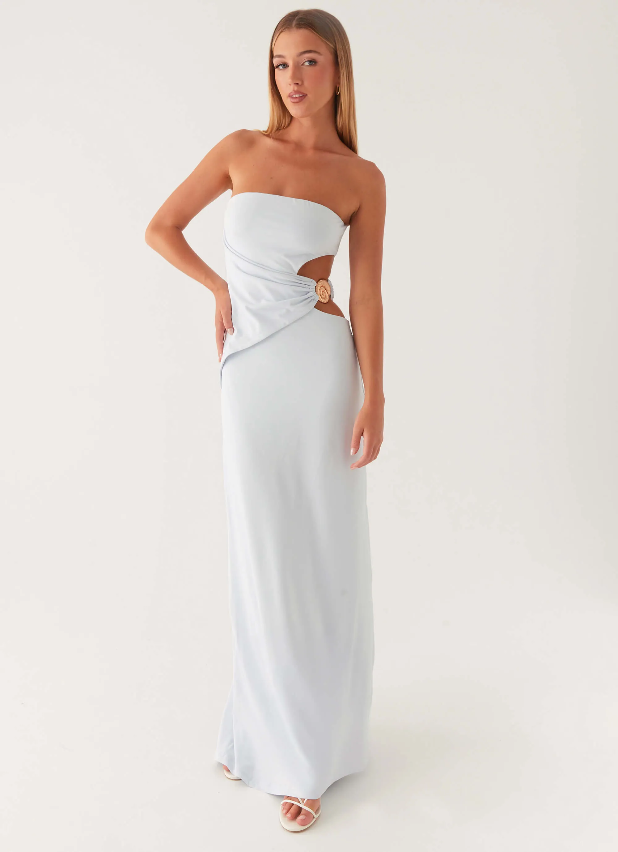 Wrinkle-Resistant Muted Tones Anetta Maxi Dress - Pale Blue