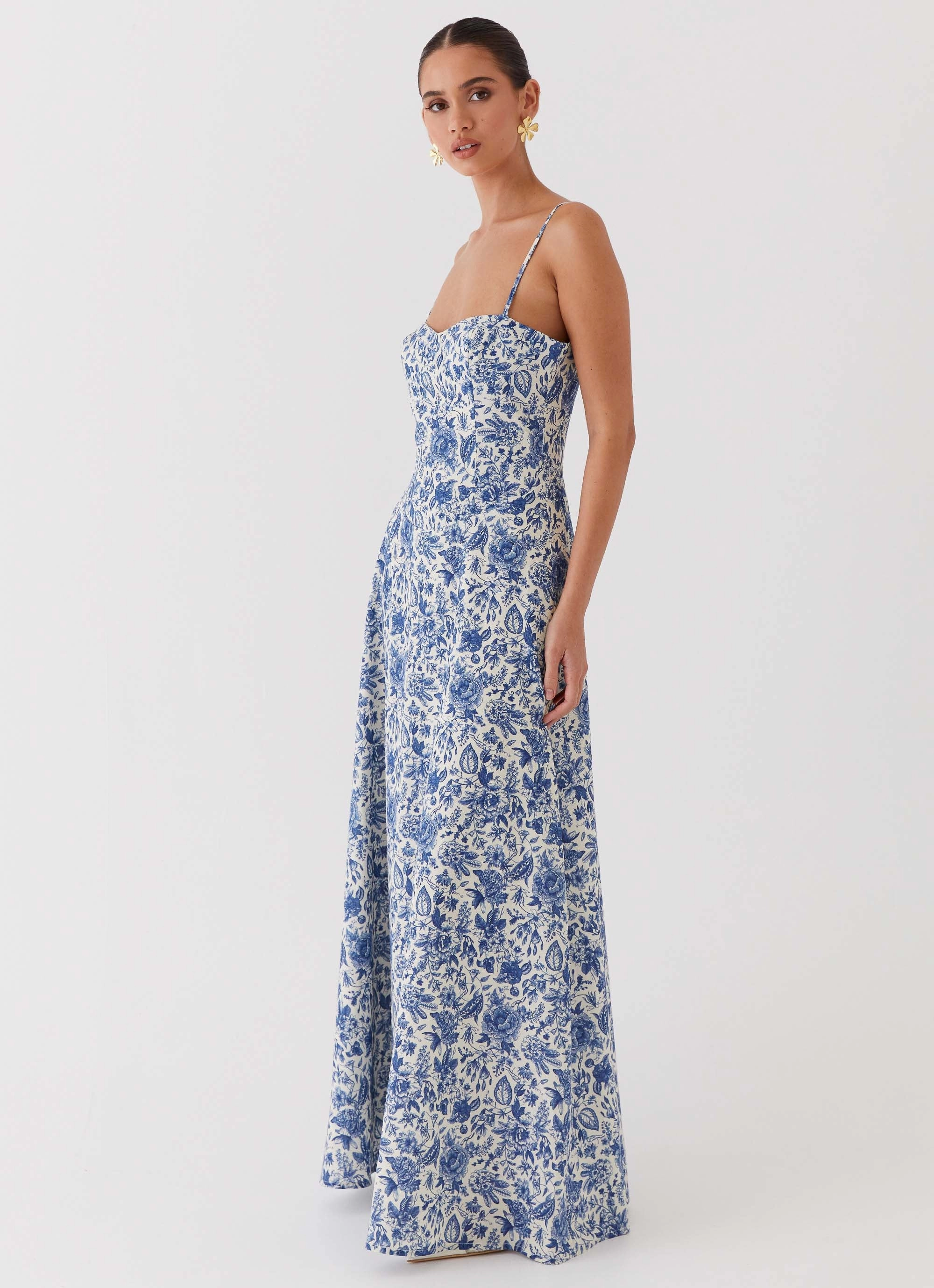 Air Comfort Angelina Linen Maxi Dress - Blue Paisley