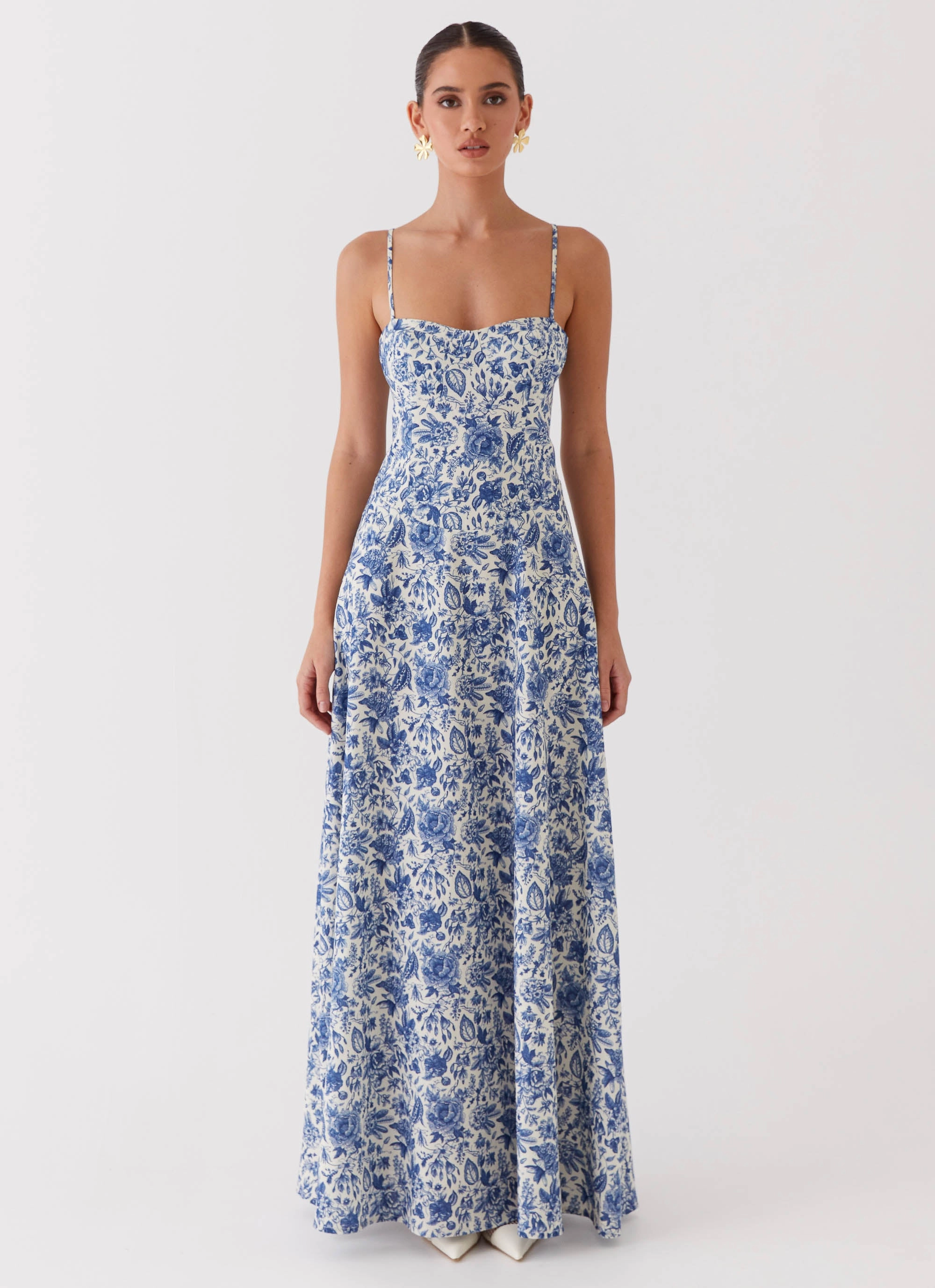Angelina Linen Maxi Dress - Blue Paisley All Occasion