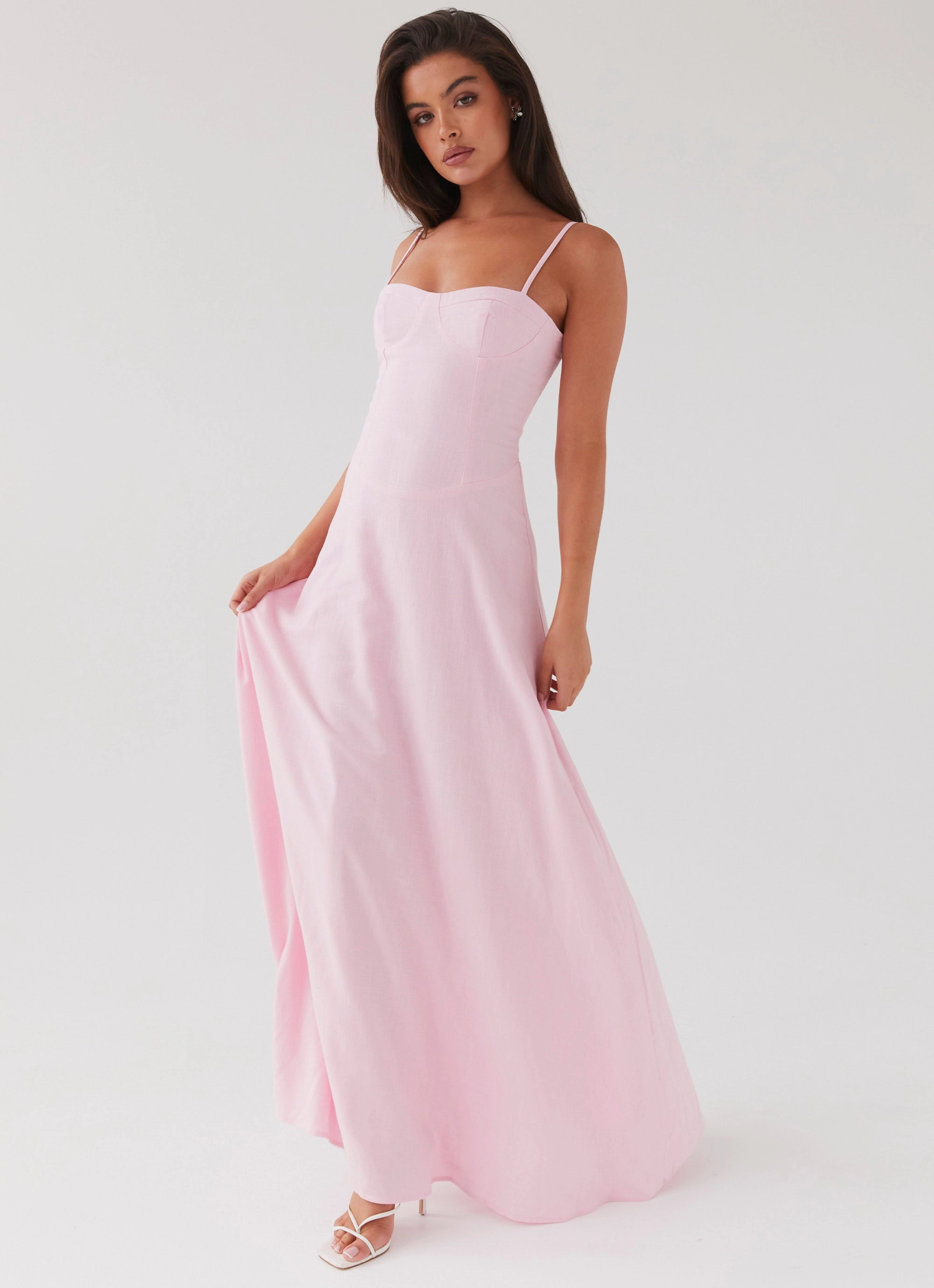 Angelina Linen Maxi Dress - Pink Petal Minimal Cut